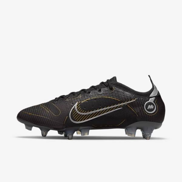 Women\'s Nike Mercurial Vapor 14 Elite SG-PRO Anti-Clog Traction Soft-Grounds Football Shoes Black / Metal Silver / Grey / Metal Gold | NK245UQM