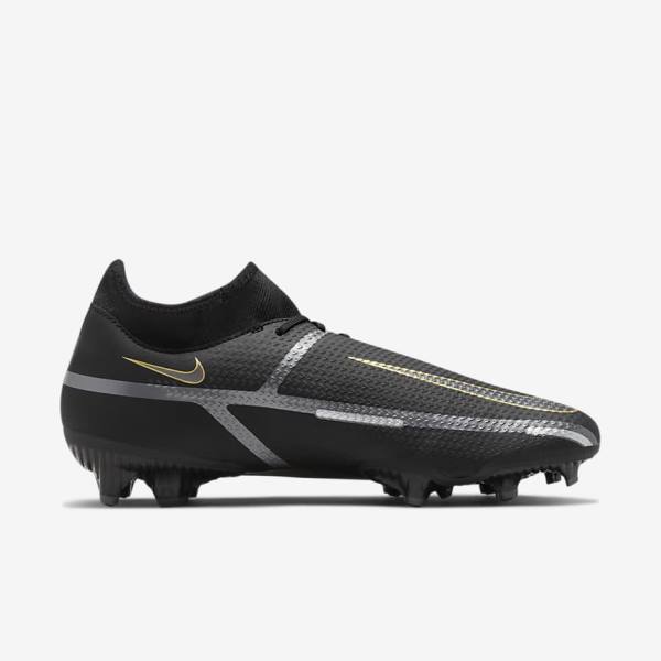 Women's Nike Phantom GT2 Academy Dynamic Fit MG Multi-Ground Football Shoes Black / Metal Gold / Dark Grey / Metal Dark Grey | NK238JPD