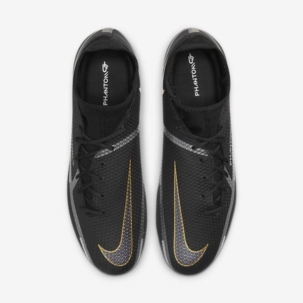 Women's Nike Phantom GT2 Academy Dynamic Fit MG Multi-Ground Football Shoes Black / Metal Gold / Dark Grey / Metal Dark Grey | NK238JPD