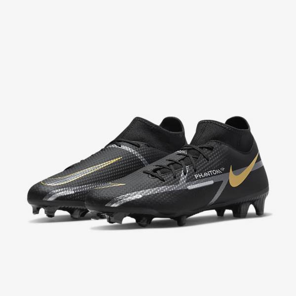 Women's Nike Phantom GT2 Academy Dynamic Fit MG Multi-Ground Football Shoes Black / Metal Gold / Dark Grey / Metal Dark Grey | NK238JPD