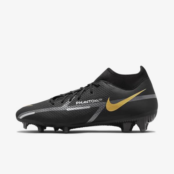 Women\'s Nike Phantom GT2 Academy Dynamic Fit MG Multi-Ground Football Shoes Black / Metal Gold / Dark Grey / Metal Dark Grey | NK238JPD