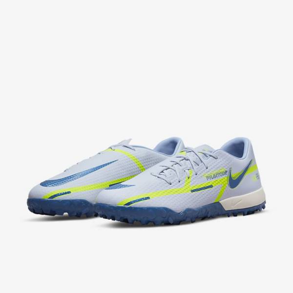 Women's Nike Phantom GT2 Academy TF Turf Football Shoes Grey / Light Blue / Dark Blue | NK973PDF