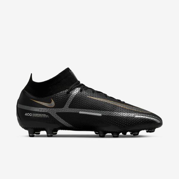 Women's Nike Phantom GT2 Dynamic Fit Elite AG-Pro Artificial-Grass Football Shoes Black / Metal Gold / Metal Silver / Metal Dark Grey | NK689IJB