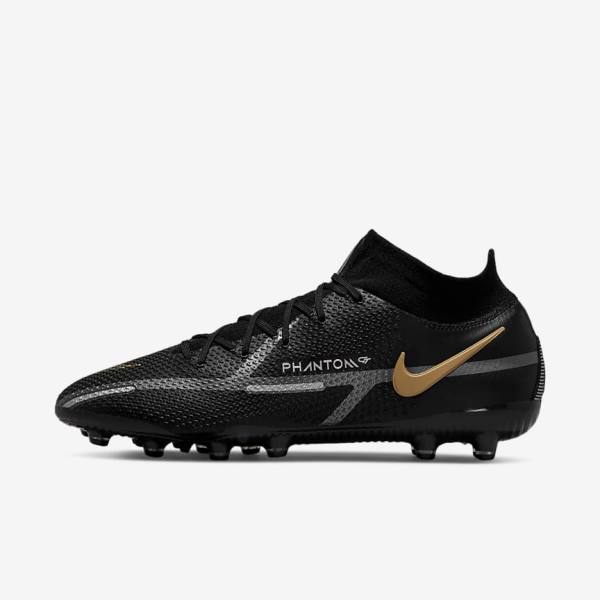 Women\'s Nike Phantom GT2 Dynamic Fit Elite AG-Pro Artificial-Grass Football Shoes Black / Metal Gold / Metal Silver / Metal Dark Grey | NK689IJB