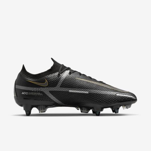 Women's Nike Phantom GT2 Elite SG-Pro AC Soft-Ground Football Shoes Black / Metal Gold / Metal Silver / Metal Dark Grey | NK180PEW