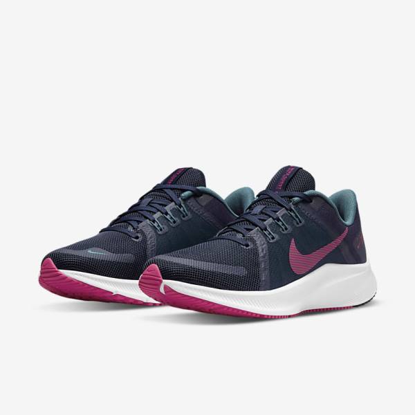 Women's Nike Quest 4 Road Running Shoes Blue / Grey Green / White / Pink | NK371ACT