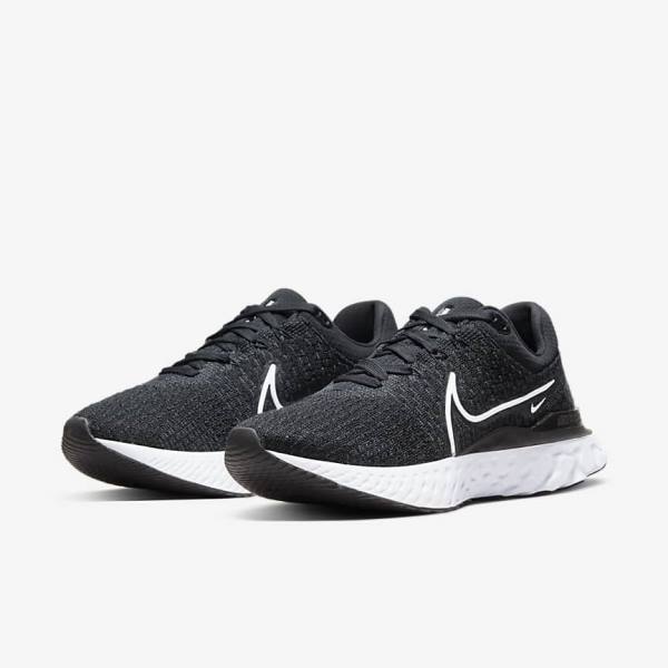 Women's Nike React Infinity Run Flyknit 3 Road Running Shoes Black / White | NK651JYD