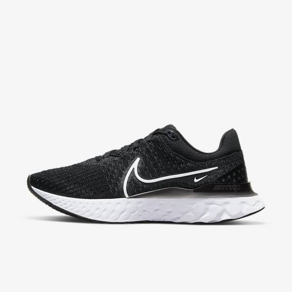 Women\'s Nike React Infinity Run Flyknit 3 Road Running Shoes Black / White | NK651JYD