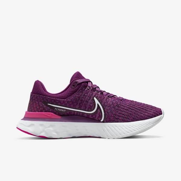 Women's Nike React Infinity Run Flyknit 3 Road Running Shoes Light Burgundy / Pink / White | NK974CKU