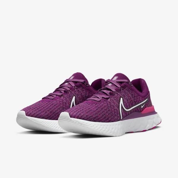 Women's Nike React Infinity Run Flyknit 3 Road Running Shoes Light Burgundy / Pink / White | NK974CKU