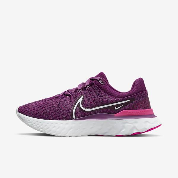 Women\'s Nike React Infinity Run Flyknit 3 Road Running Shoes Light Burgundy / Pink / White | NK974CKU