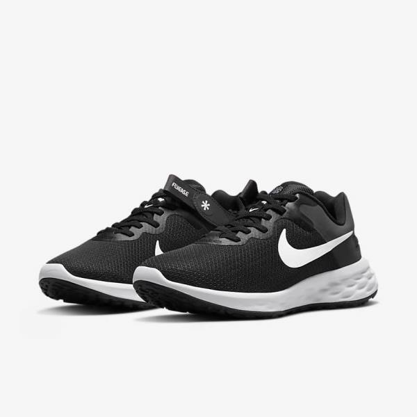 Women's Nike Revolution 6 FlyEase Next Nature Easy On-Off Road Running Shoes Black / Dark Grey / White | NK180MSD