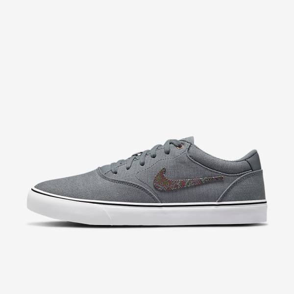 Women\'s Nike SB Chron 2 Canvas Premium Skate Shoes Grey / White | NK321SEM