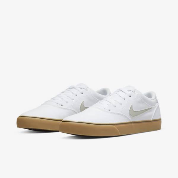 Women's Nike SB Chron 2 Canvas Skate Shoes White / Light Brown / Light Beige | NK940DFY