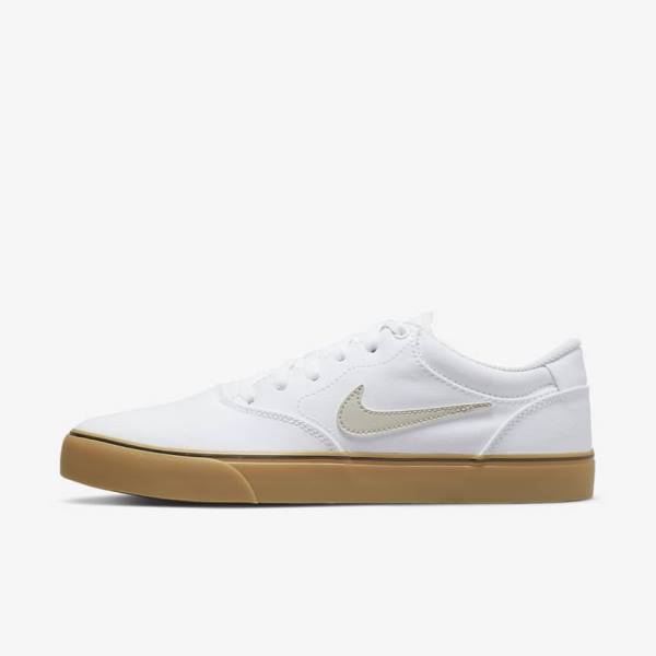 Women\'s Nike SB Chron 2 Canvas Skate Shoes White / Light Brown / Light Beige | NK940DFY