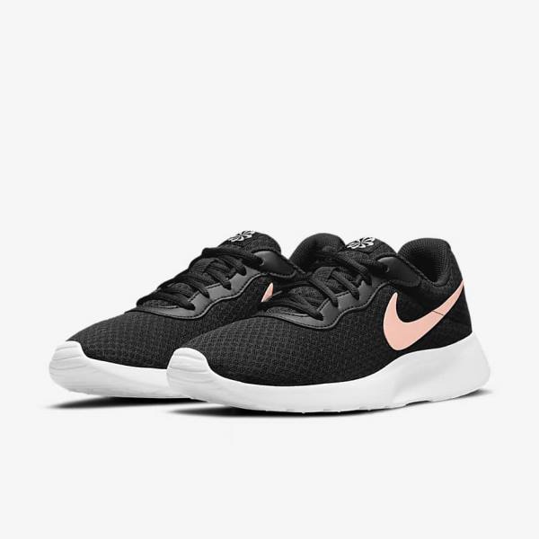 Women's Nike Tanjun Trainers Black / White / Metal Red Brown | NK213XRN