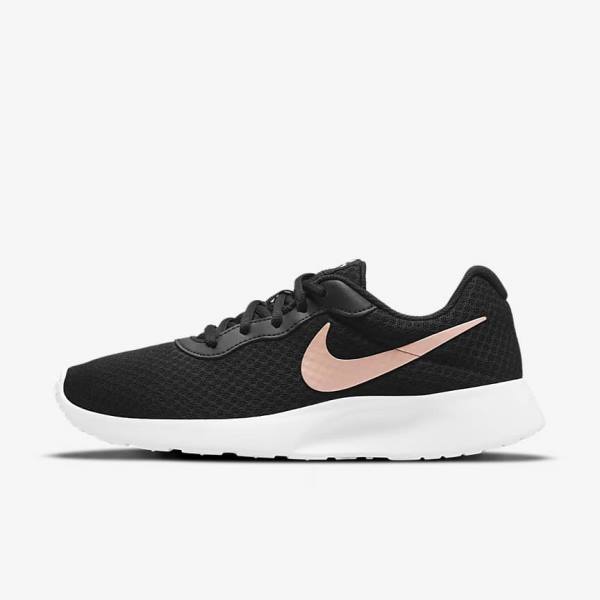 Women\'s Nike Tanjun Trainers Black / White / Metal Red Brown | NK213XRN