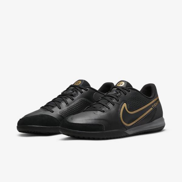 Women's Nike Tiempo Legend 9 Academy IC Indoor-Court Football Shoes Black / Dark Grey / Metal Gold / Black | NK326OVZ