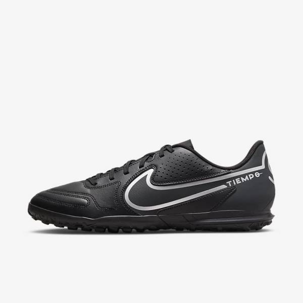 Women\'s Nike Tiempo Legend 9 Club TF Turf Football Shoes Black / Dark Grey | NK014WCF