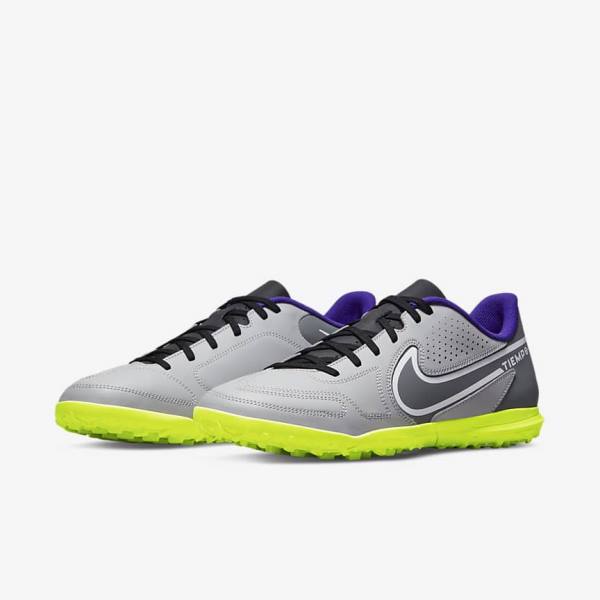 Women's Nike Tiempo Legend 9 Club TF Turf Football Shoes Light Grey / White | NK276SOP