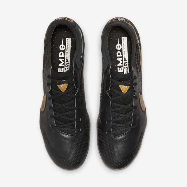 Women's Nike Tiempo Legend 9 Elite FG Firm-Ground Football Shoes Black / Dark Grey / Metal Gold / Metal Dark Grey | NK170CTU