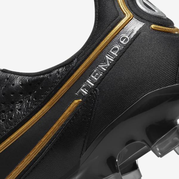 Women's Nike Tiempo Legend 9 Elite FG Firm-Ground Football Shoes Black / Dark Grey / Metal Gold / Metal Dark Grey | NK170CTU