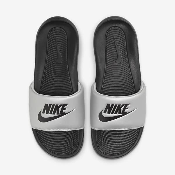 Women's Nike Victori One Slides Black / Metal Silver / Black | NK126DYG