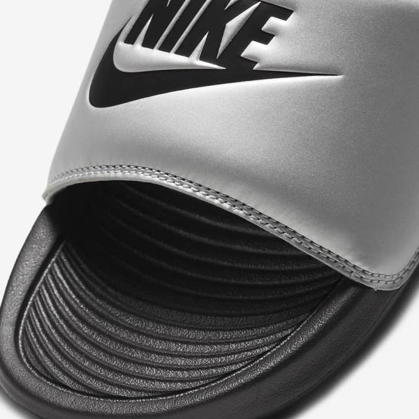 Women's Nike Victori One Slides Black / Metal Silver / Black | NK126DYG