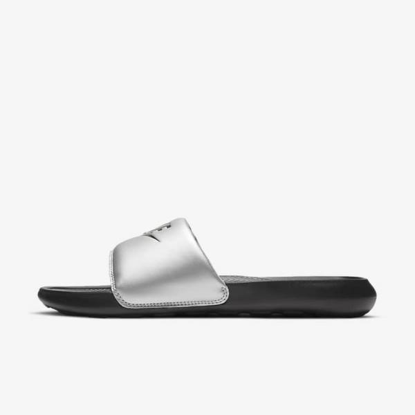 Women\'s Nike Victori One Slides Black / Metal Silver / Black | NK126DYG