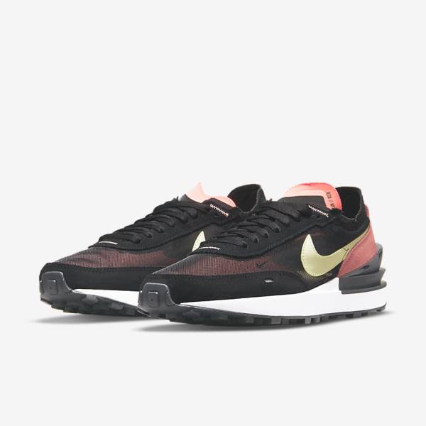 Women's Nike Waffle One Trainers Black / Red / Light Green | NK521OAM