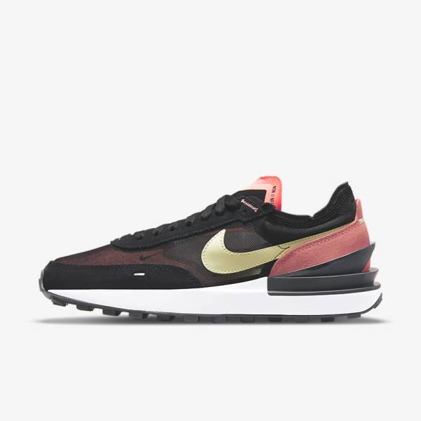 Women\'s Nike Waffle One Trainers Black / Red / Light Green | NK521OAM