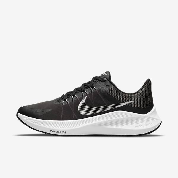 Women\'s Nike Winflo 8 Road Running Shoes Black / Dark Grey / Light Grey / White | NK268JVS