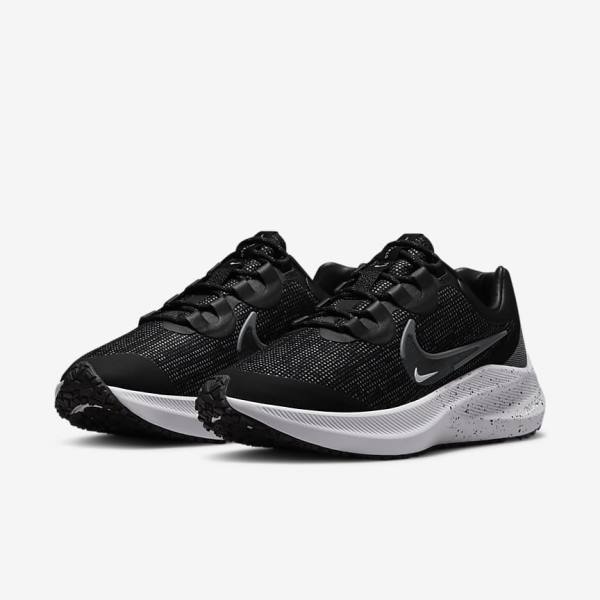 Women's Nike Zoom Winflo 8 Shield Weatherised Road Running Shoes Black / Metal Silver / Blue / Grey | NK418IWP