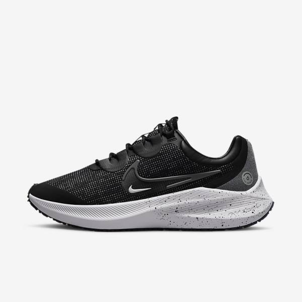 Women\'s Nike Zoom Winflo 8 Shield Weatherised Road Running Shoes Black / Metal Silver / Blue / Grey | NK418IWP