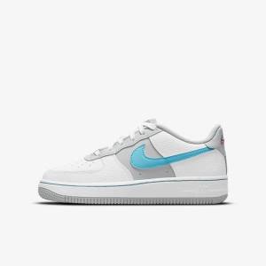 Kids' Nike Air Force 1 EMB Older Trainers White / Grey / Turquoise Blue | NK634RAS