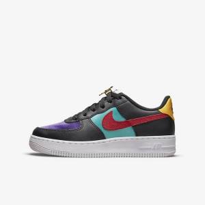 Kids' Nike Air Force 1 LV8 EMB Older Trainers Black / Turquoise / Purple / Red | NK354LGC