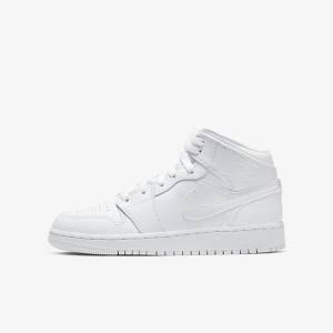 Kids' Nike Air Jordan 1 Mid Older Trainers White | NK590GMT