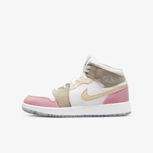 Kids' Nike Air Jordan 1 Mid SE Older Trainers White / Green | NK064JAZ