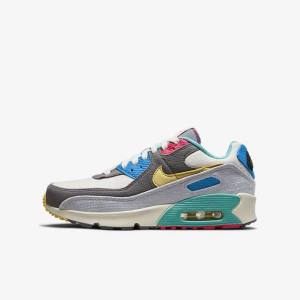 Kids' Nike Air Max 90 Older Trainers Grey / Pink | NK831VOW