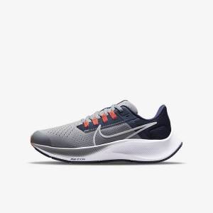 Kids' Nike Air Zoom Pegasus 38 Older Road Running Shoes Grey / Navy / Orange / White | NK084IMH