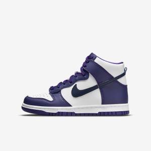 Kids' Nike Dunk High Older Trainers White / Purple / Navy | NK908CBQ