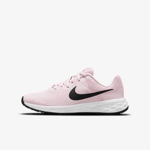 Kids' Nike Revolution 6 Older Road Running Shoes Pink / Black | NK612JEU