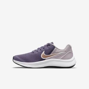 Kids' Nike Star Runner 3 Older Road Running Shoes Purple / Grey / Metal Red Brown | NK384IFM