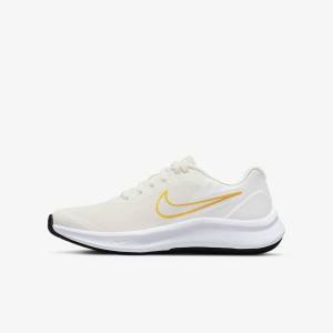 Kids' Nike Star Runner 3 Older Road Running Shoes White / Gold / Multicolor | NK632FOG