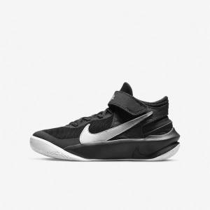 Kids' Nike Team Hustle D 10 FlyEase Older Basketball Shoes Black / White / Metal Silver | NK012DTP