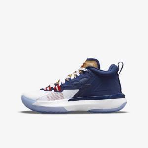 Kids' Nike Zion 1 Older Trainers Blue / White / Metal Gold / Red | NK721DKA