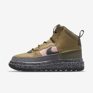 Men's Nike Air Force 1 Boot Trainers Brown / Olive / Pink | NK532AFC