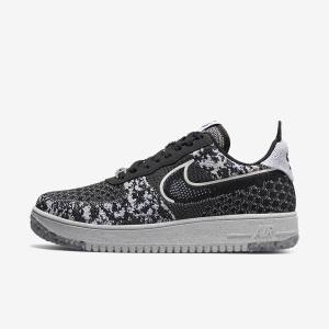 Men's Nike Air Force 1 Crater Flyknit Next Nature Trainers Black / White / Platinum / Black | NK540WSQ