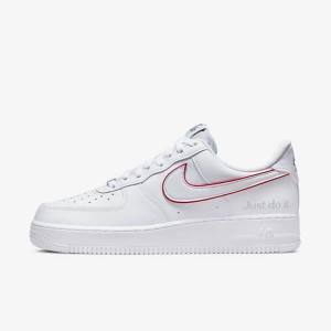 Men's Nike Air Force 1 Trainers White / Green / Metal Silver / Red | NK760JTO