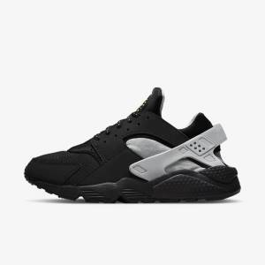 Men's Nike Air Huarache Trainers Black / Metal Silver / Silver / Green | NK920DOQ